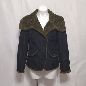 Easy Comfort Cozy Faux Fur Widespread Collar Button Front Warm Jacket Small
